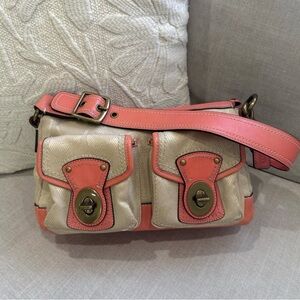 Coach Coral and Cream Leather Shoulder Bag